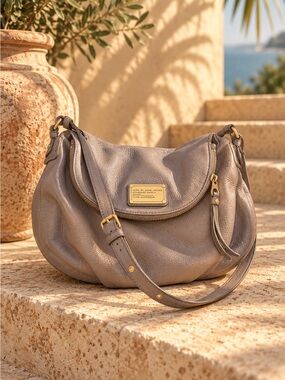 Marc Jacobs Pebbled Taupe Leather Hobo with Gold Hardware